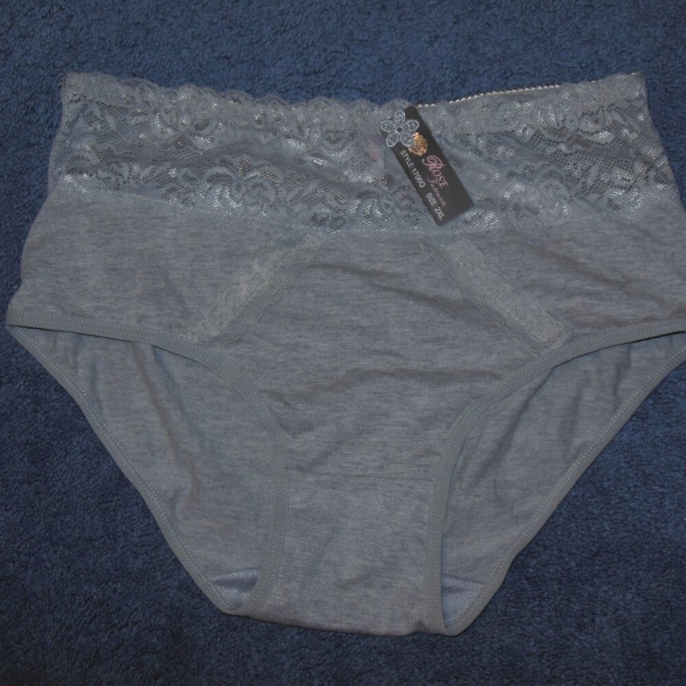 Rose #1706Q 2X Gray Lace Trim Stretch Cotton Underwear Brief Panties